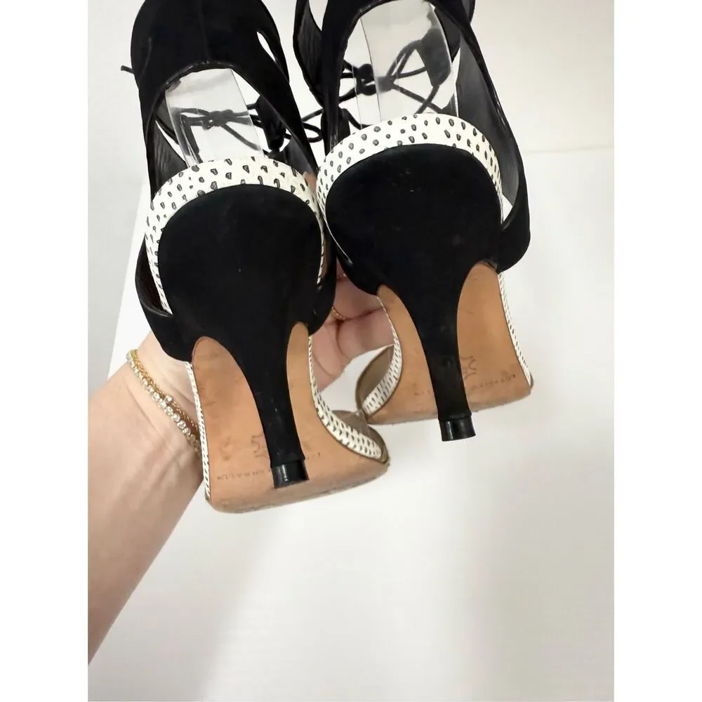 Loeffler Randall Ambrose Calf Hair Sandal Spotted Leopard Print Lace Up Size 6